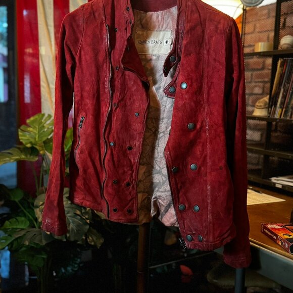 $1798 GIORGIO BRATO Red Leather Motorcycle Jacket in sz.52 (US M) - Picture 2 of 10